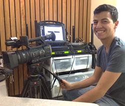 Student Carlos Mora Records Presentation for Connect-Learn-Engage Program