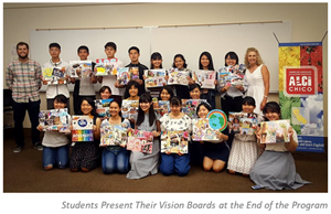 Students present their vision boards during an end-of-program event.