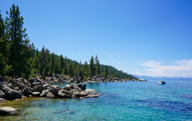 Lake Tahoe with mountains in background 