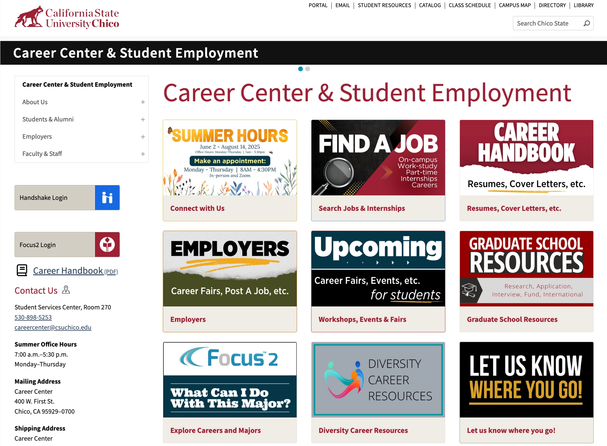 Resources available through the Chico State Career Center