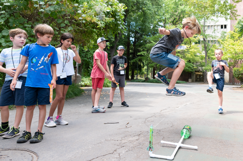 Wildcat Discovery Camp kids launch a stomp rocket.