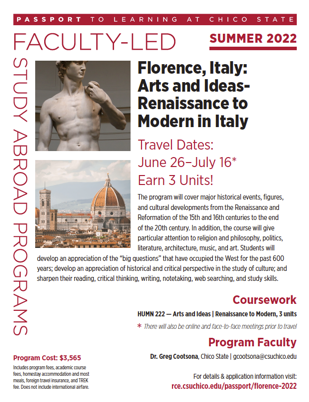 Information Flyer for Greece '22 Study Abroad Trip