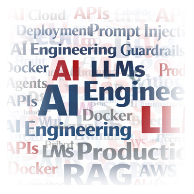 Word cloud of terms and topics in the AI Application Engineering 