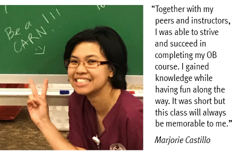 2019 INRP student Marjorie Castillo says, “Together with my peers and instructors, I was able to strive and succeed in completing my OB course. I gained knowledge while having fun along the way. It was short but this class will always be memorable to me.” Marjorie Castillo