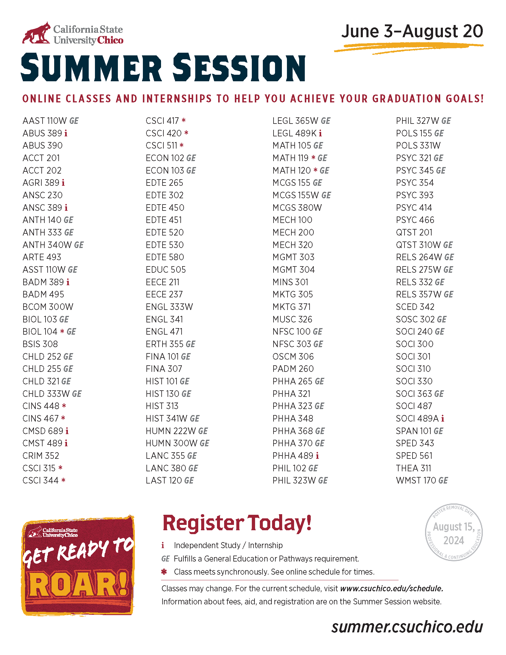 Summer Session 2024 Schedule Flyer